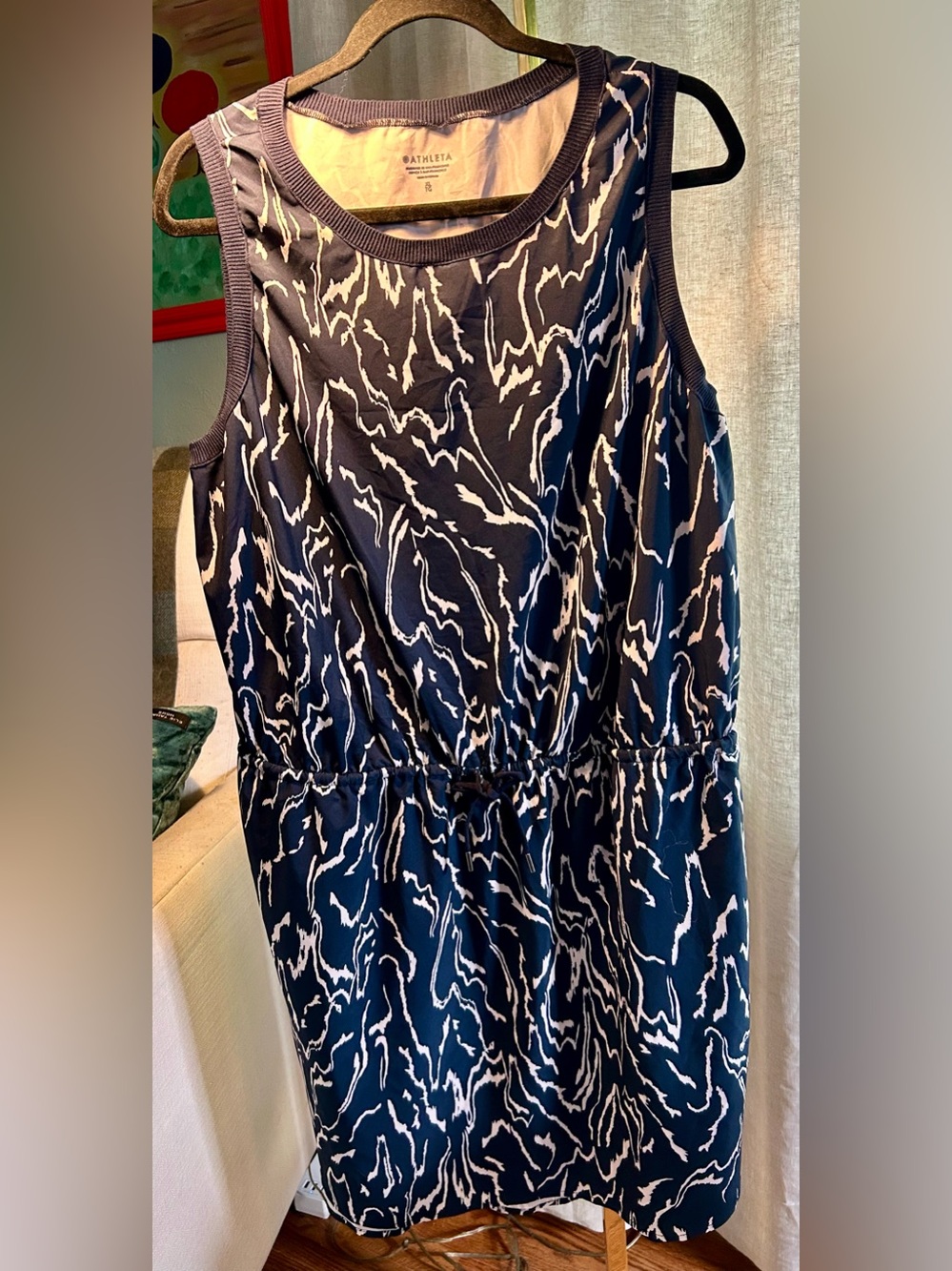 Fabulous Athleta Navy & Gray Printed Sleeveless Summer Dress, size xl
